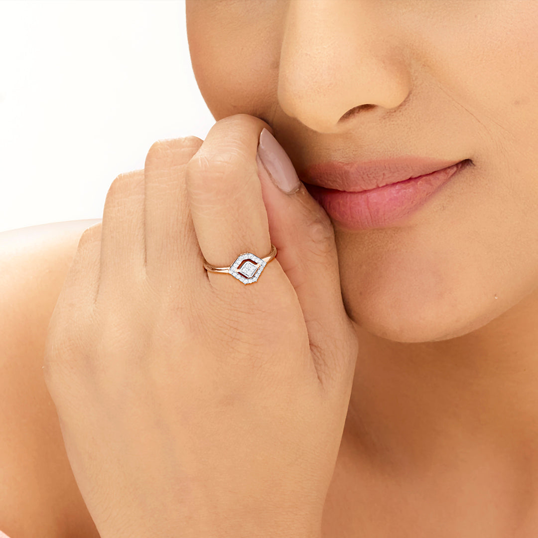 Crystal Cross Diamond & Gold Fashion Ring for Women