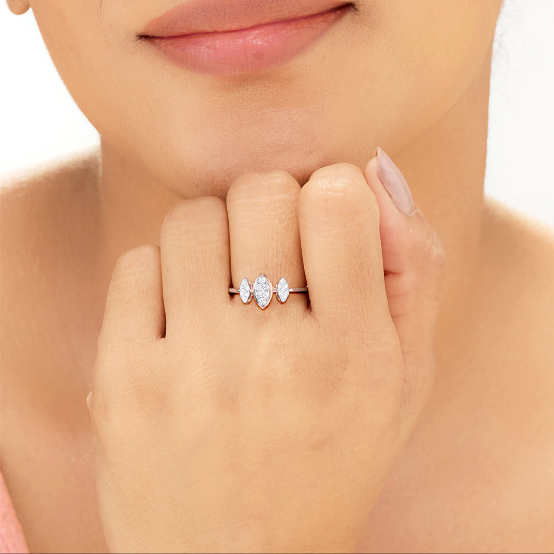 Triple Spark Diamond & Gold Casual Ring for Women
