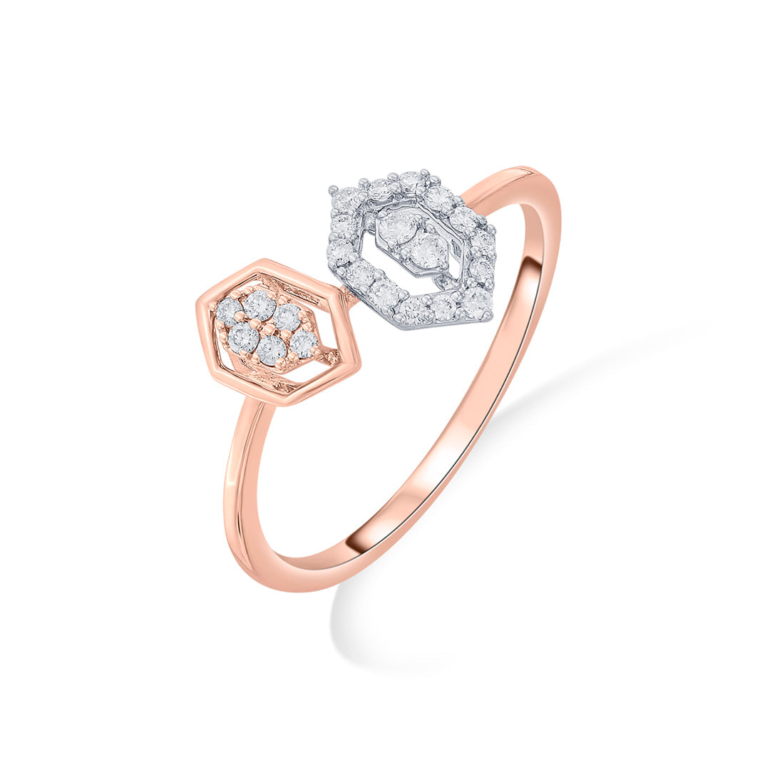 Dual Hexa Diamond & Gold Fashion Ring for Women