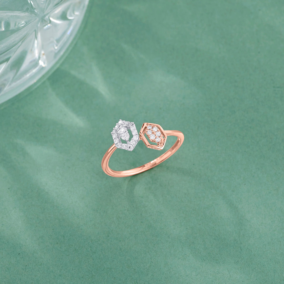 Dual Hexa Diamond & Gold Fashion Ring for Women