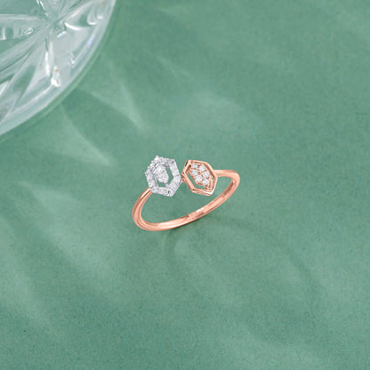 Dual Hexa Diamond & Gold Fashion Ring for Women