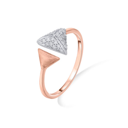 Dual Triangles Diamond & Gold Fashion Ring for Women