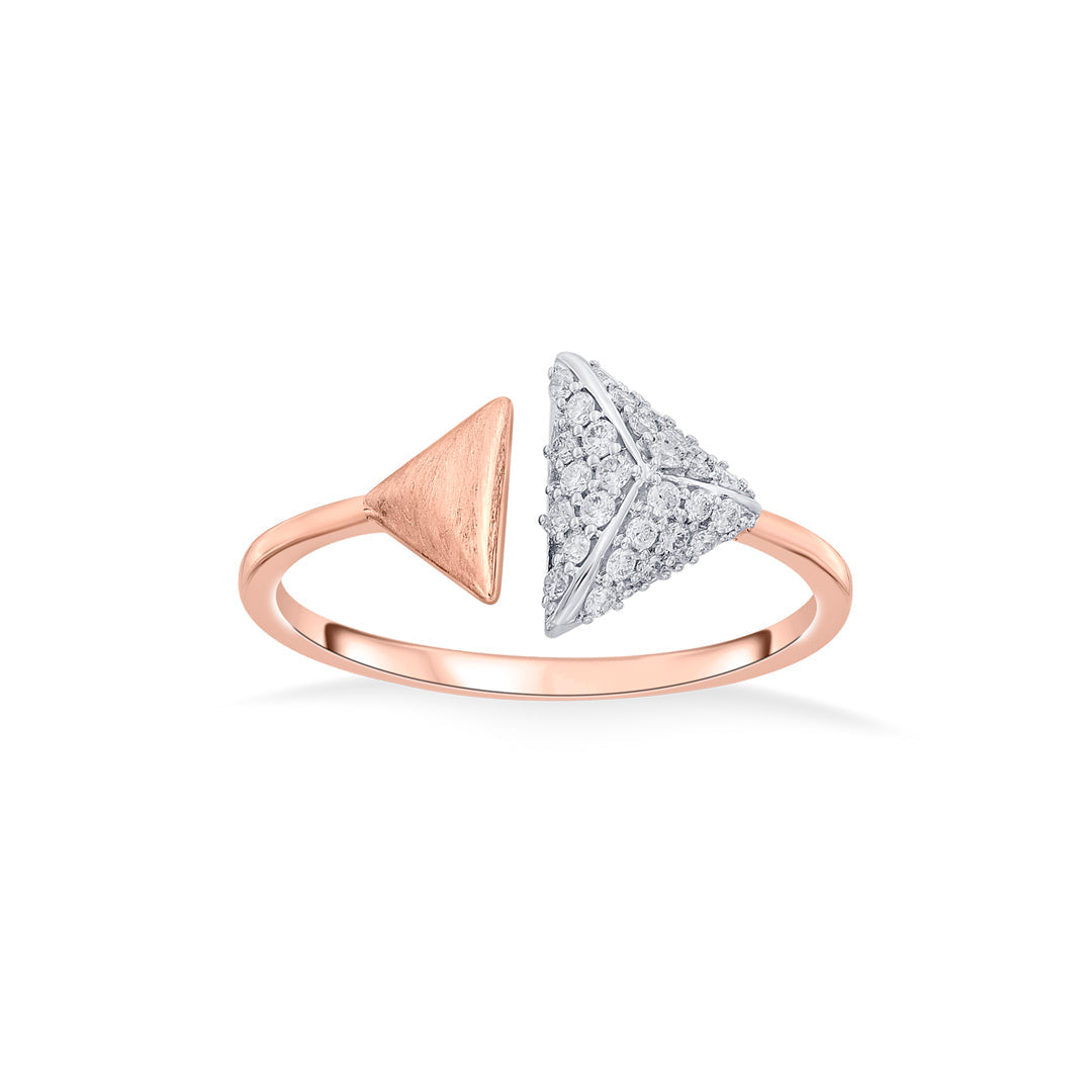 Dual Triangles Diamond & Gold Fashion Ring for Women