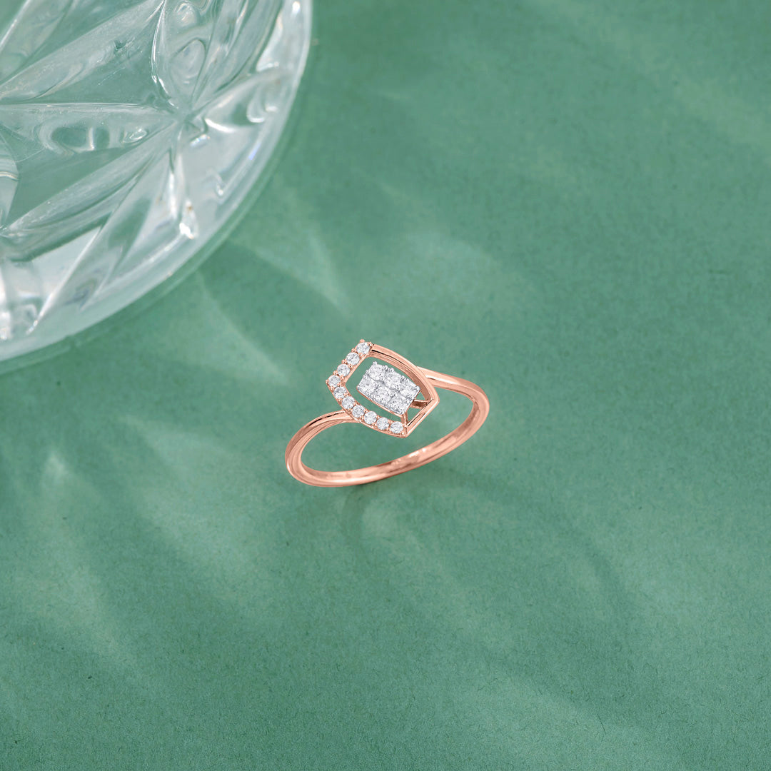 Twisted Rectangle Diamond & Gold Casual Ring for Women