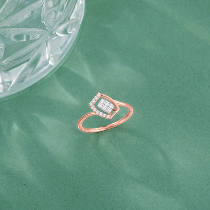Twisted Rectangle Diamond & Gold Casual Ring for Women