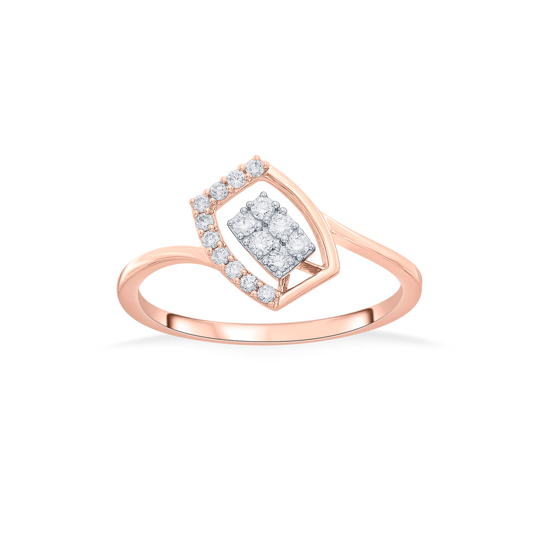 Twisted Rectangle Diamond & Gold Casual Ring for Women