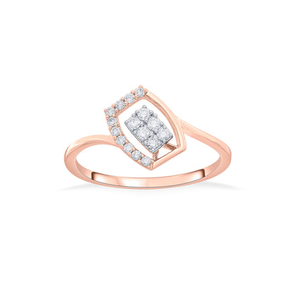 Twisted Rectangle Diamond & Gold Casual Ring for Women