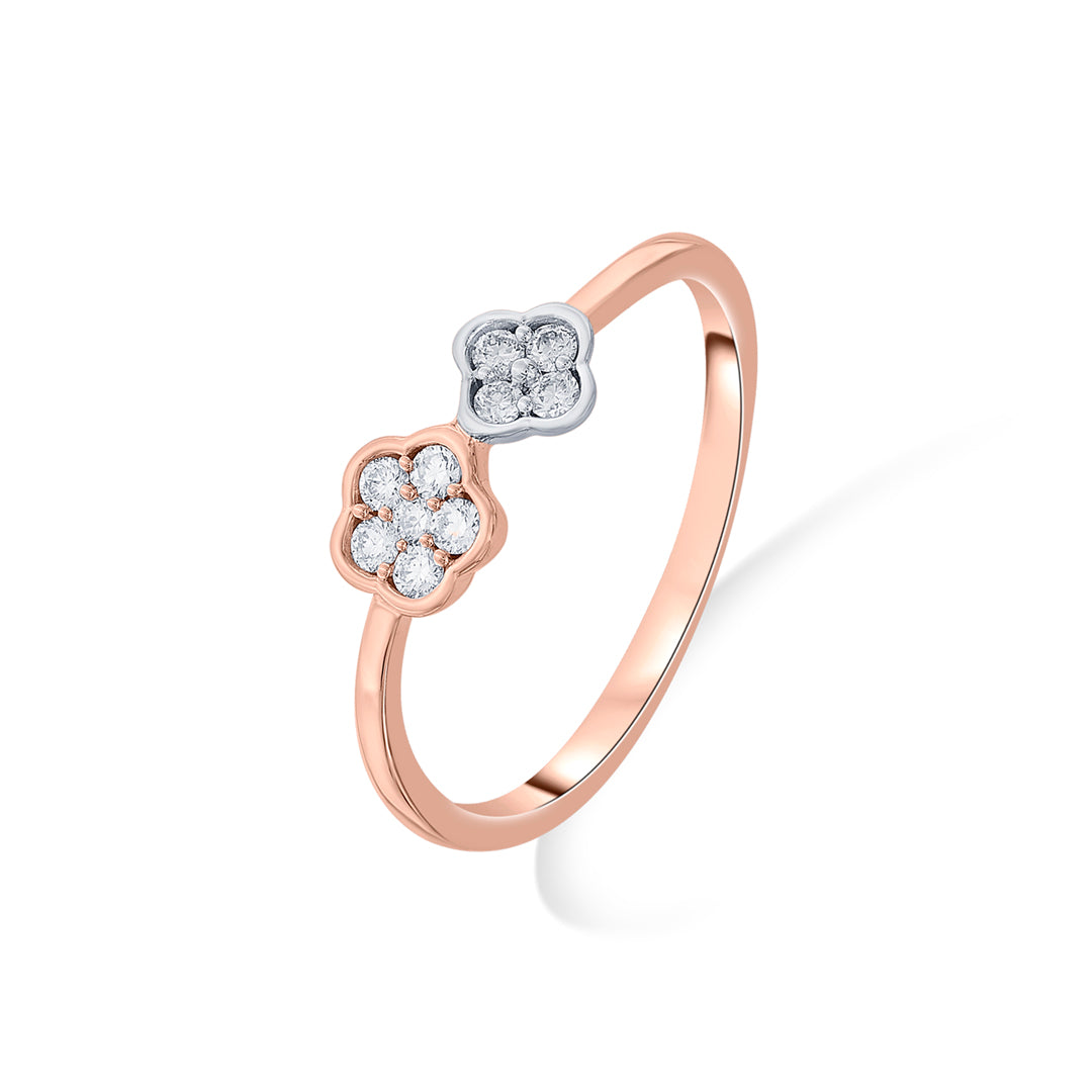 Dual Blossoms Diamond & Gold Fashion Ring for Women