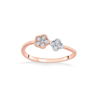 Dual Blossoms Diamond & Gold Fashion Ring for Women