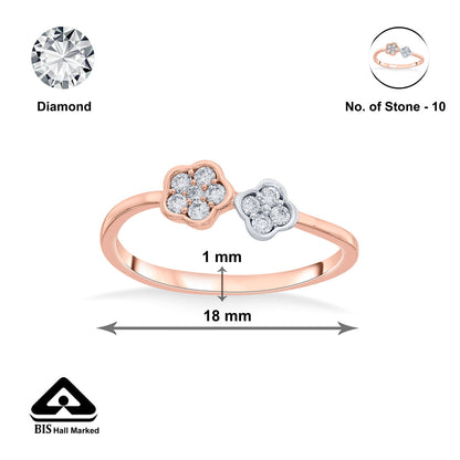 Dual Blossoms Diamond & Gold Fashion Ring for Women