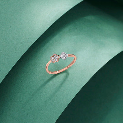 Dual Blossoms Diamond & Gold Fashion Ring for Women