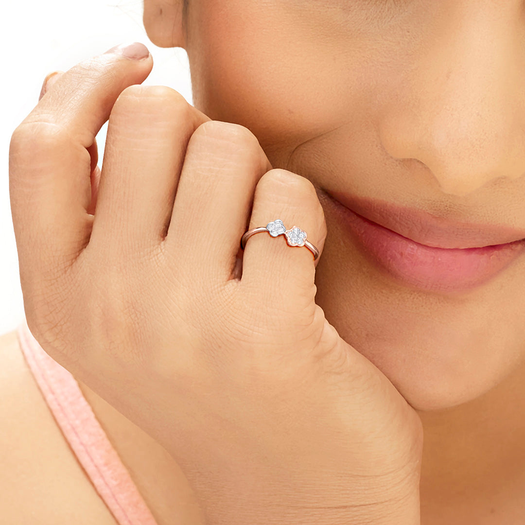 Dual Blossoms Diamond & Gold Fashion Ring for Women