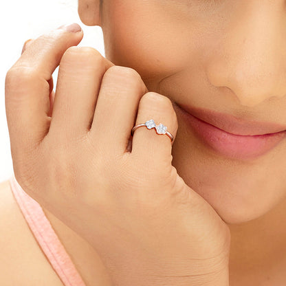 Dual Blossoms Diamond & Gold Fashion Ring for Women