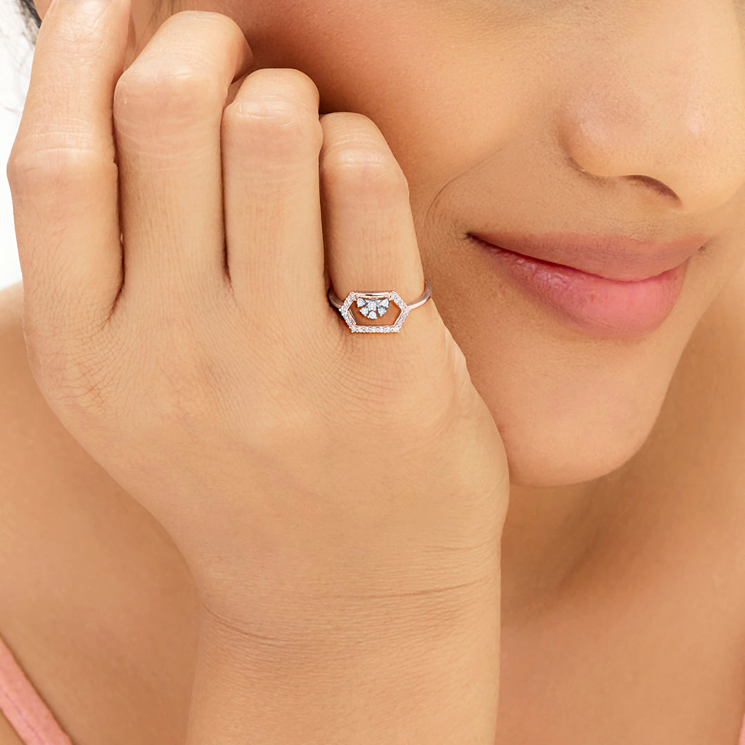 Hexa Blossom Diamond & Gold Fashion Ring for Women