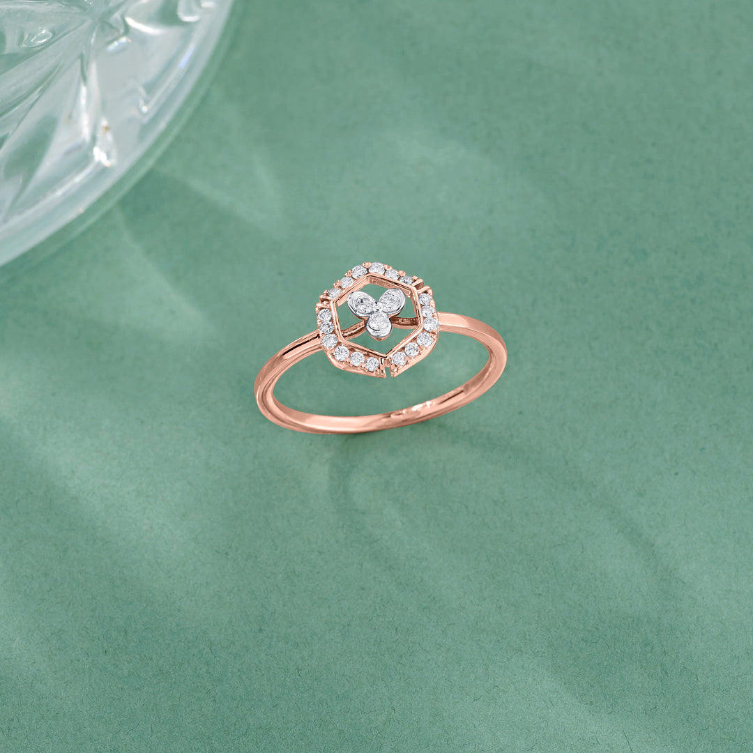 Hexa Shine Diamond & Gold Casual Ring for Women