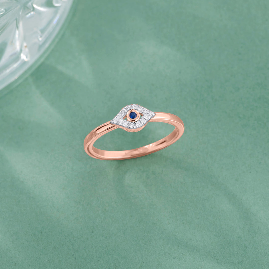 Evil Eye Charm Diamond & Gold Casual Ring for Women