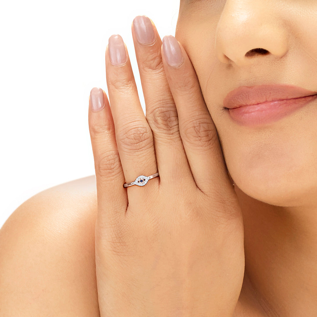 Evil Eye Charm Diamond & Gold Casual Ring for Women