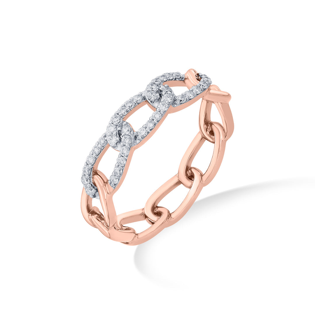 Chain Link Diamond & Gold Fashion Ring for Women