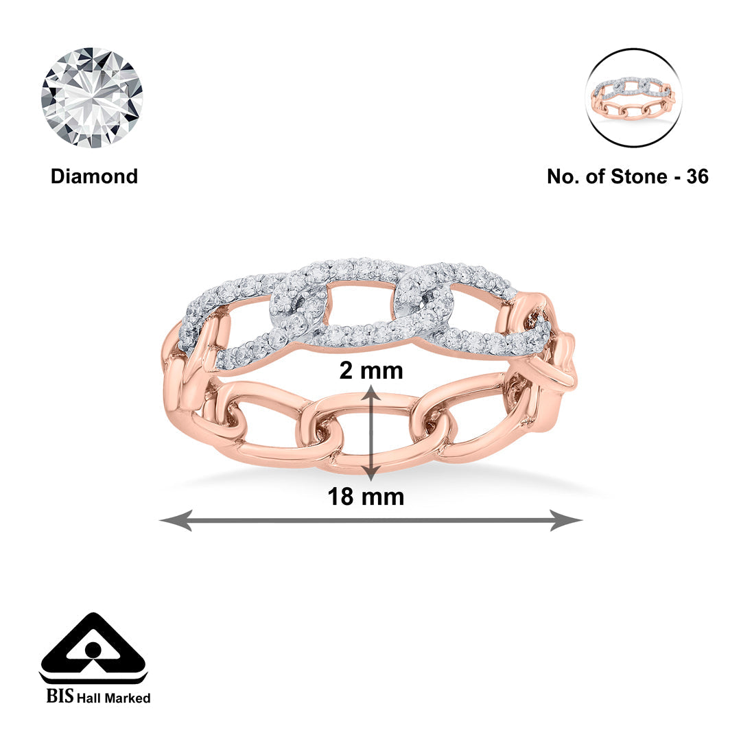 Chain Link Diamond & Gold Fashion Ring for Women