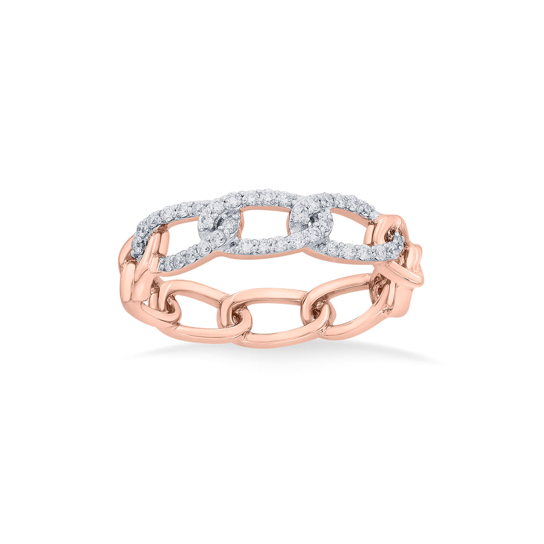 Chain Link Diamond & Gold Fashion Ring for Women