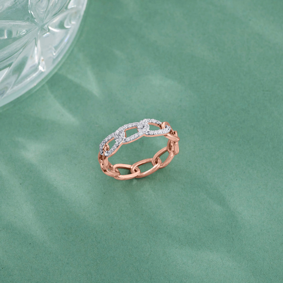 Chain Link Diamond & Gold Fashion Ring for Women