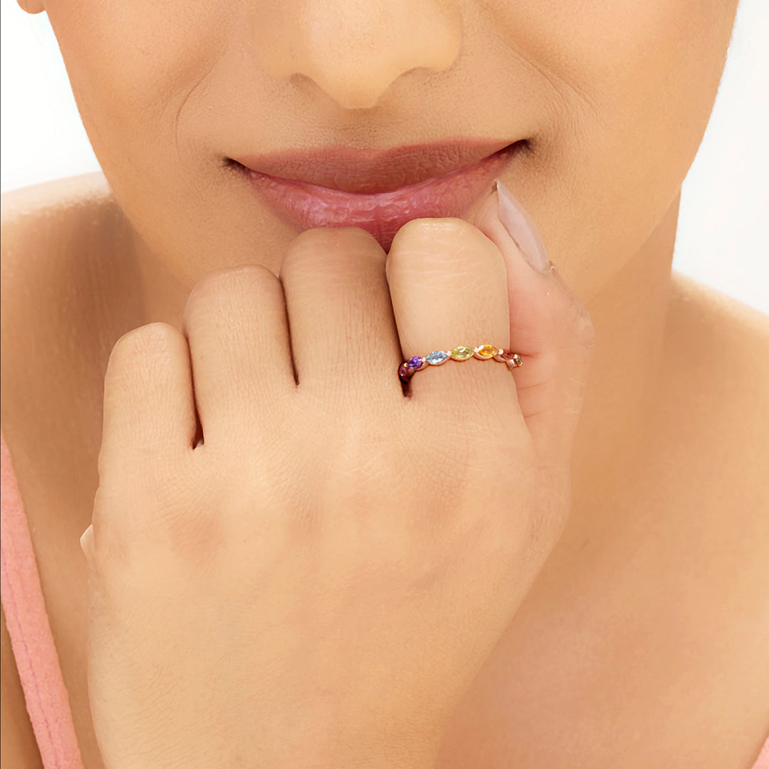 Multi Gem Gold Fashion Ring for Women
