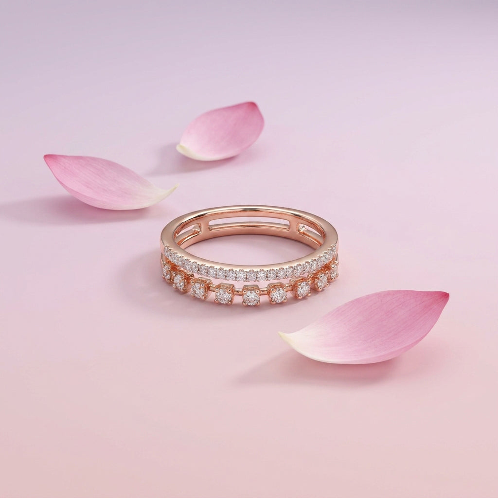 Rosy Whisper Band Rose Gold & Diamond Ring
