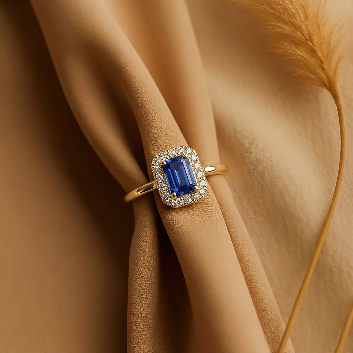 Azure Crystal Engagement Yellow Gold & Diamond Ring