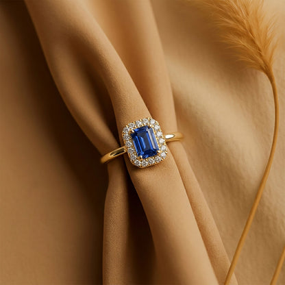 Azure Crystal Engagement Yellow Gold & Diamond Ring