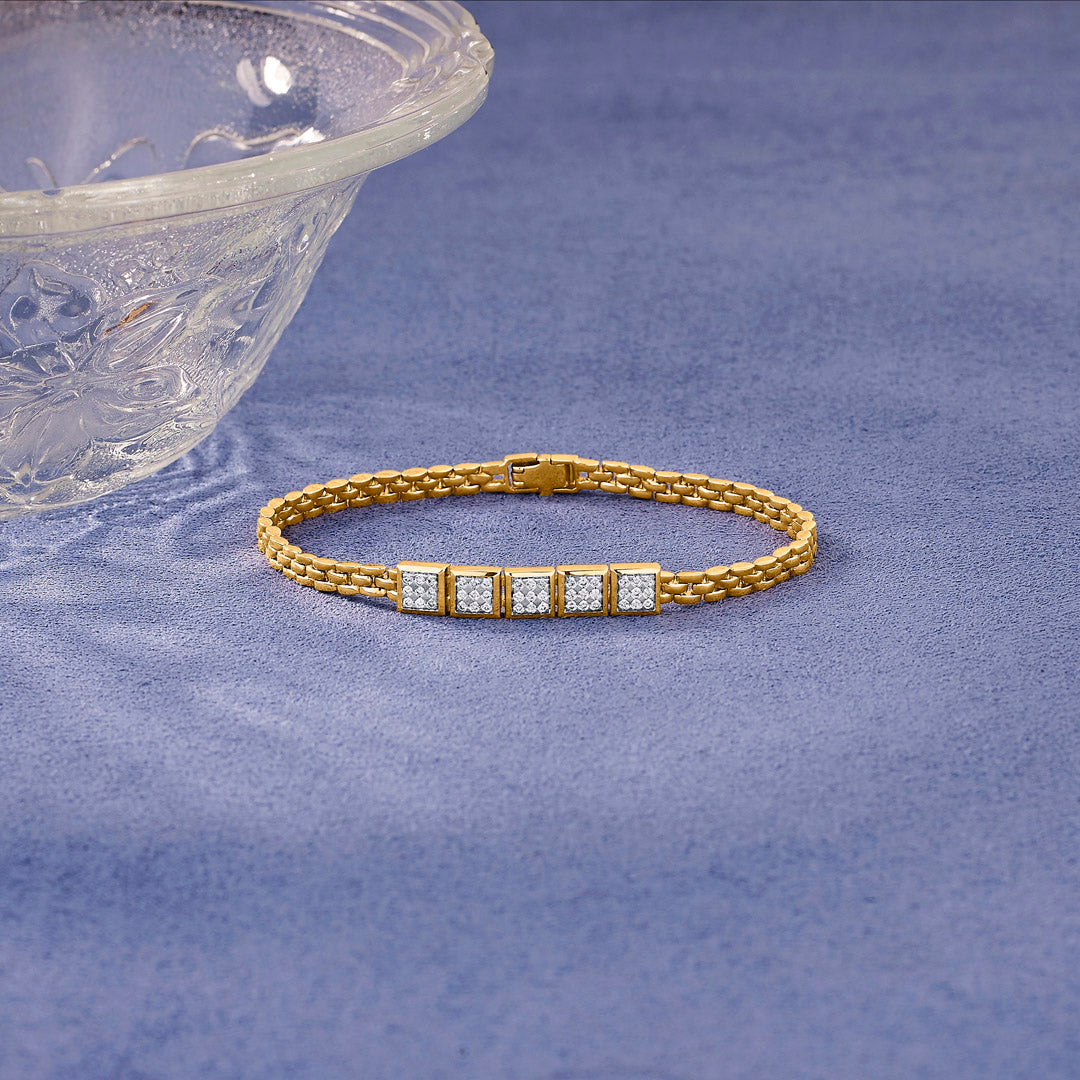 Square Link Diamond & Gold Men's Bracelet for Men