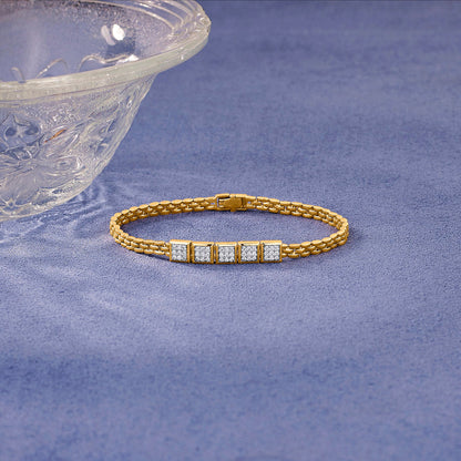 Square Link Diamond & Gold Men's Bracelet for Men