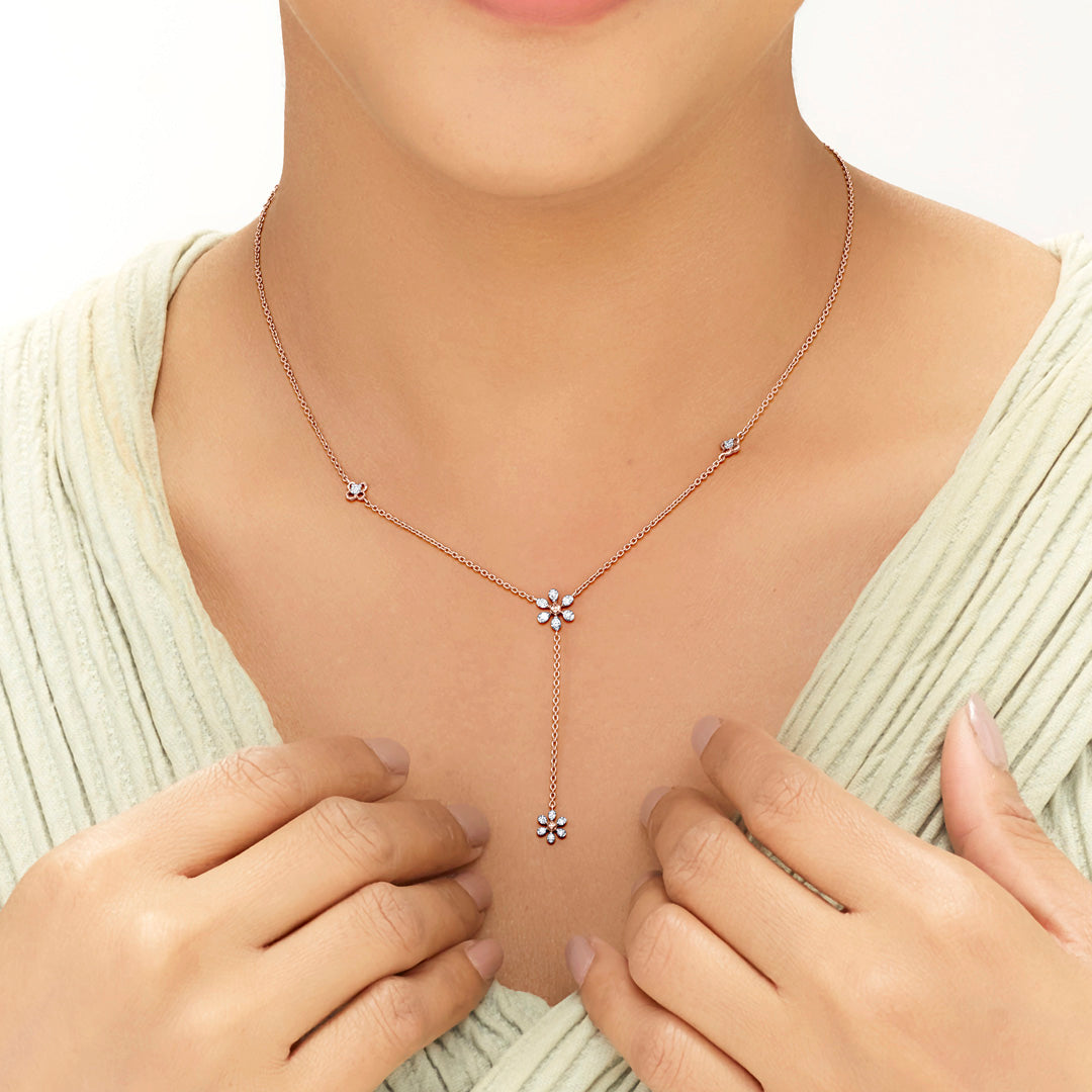 Bloom Cascade Diamond & Gold Lariat Necklace for Women