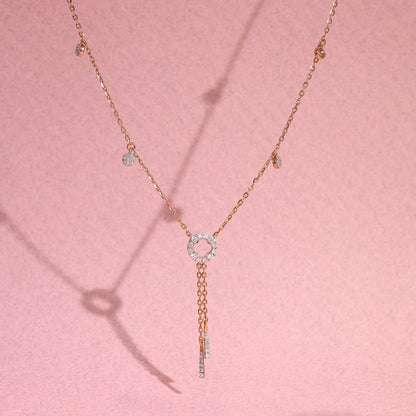 Halo Cascade Diamond & Gold Lariat Necklace for Women