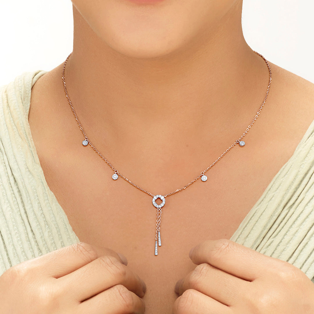 Halo Cascade Diamond & Gold Lariat Necklace for Women