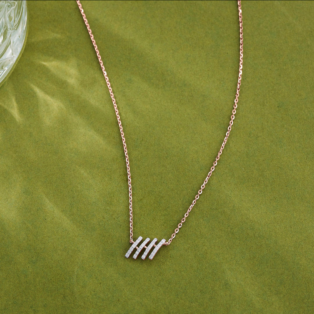 Linear Bar Diamond & Gold Modern Necklace for Women
