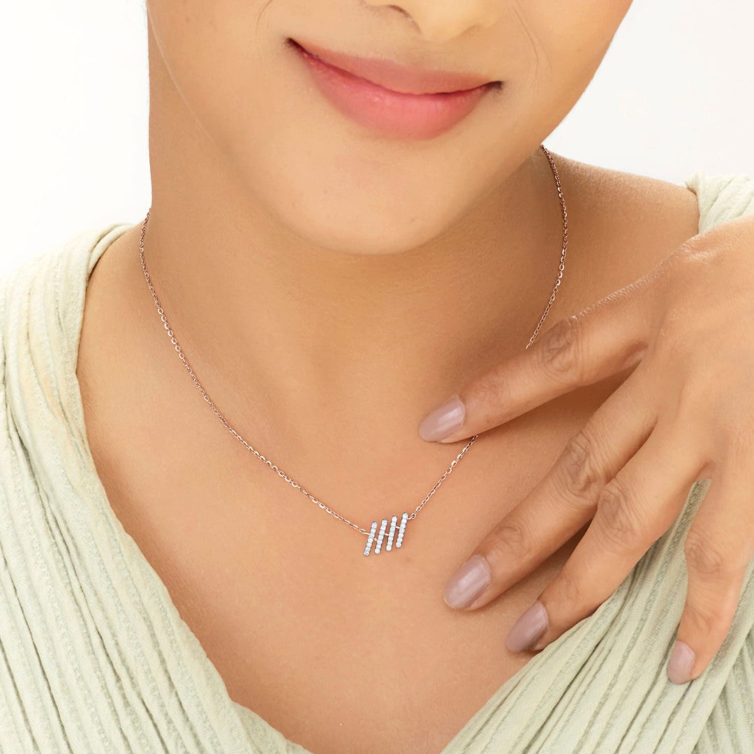 Linear Bar Diamond & Gold Modern Necklace for Women