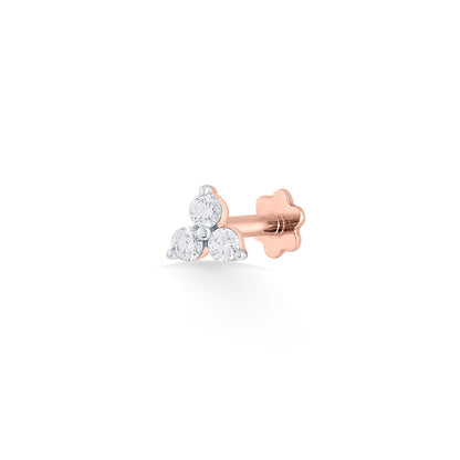 Triple Gleam Diamond & Gold Nosepin Screw for Women