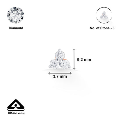 Triple Gleam Diamond & Gold Nosepin Screw for Women
