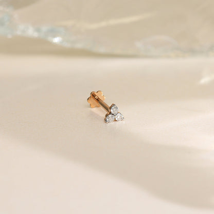 Triple Gleam Diamond & Gold Nosepin Screw for Women