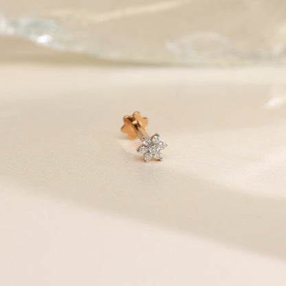 Crystal Bloom Diamond & Gold Nosepin Screw for Women