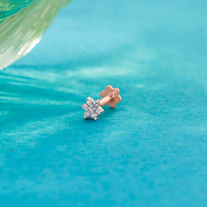 Crystal Bloom Diamond & Gold Nosepin Screw for Women