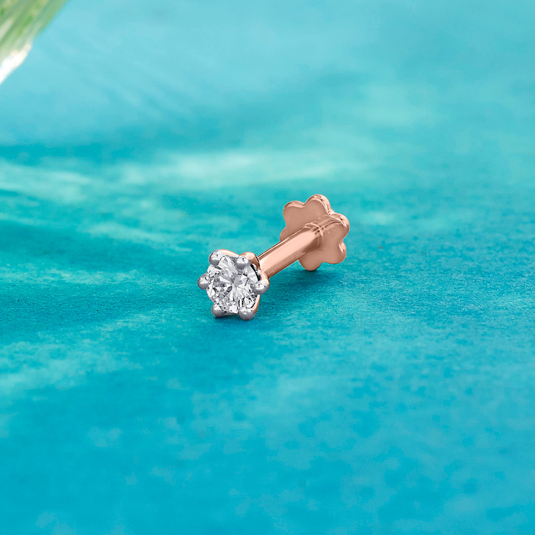 Pearl Glow Diamond & Gold Nosepin Screw for Women