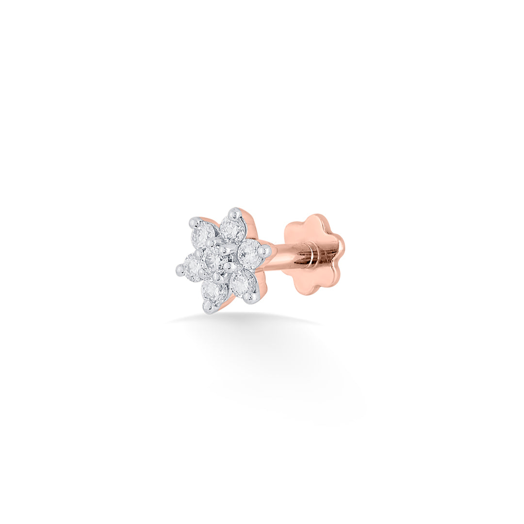 Floral Spark Diamond & Gold Nosepin Screw for Women
