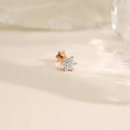 Floral Spark Diamond & Gold Nosepin Screw for Women