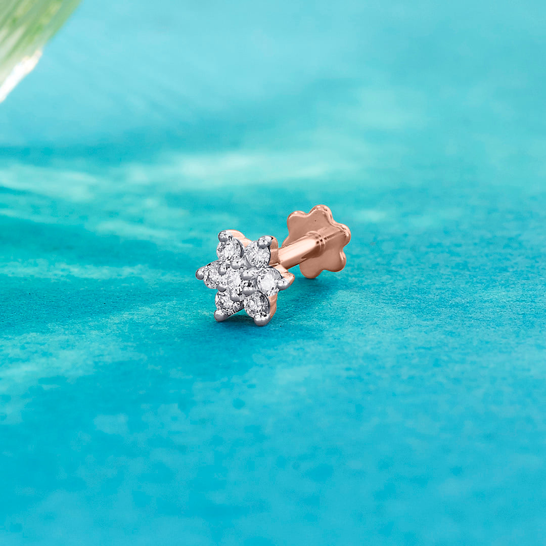 Floral Spark Diamond & Gold Nosepin Screw for Women