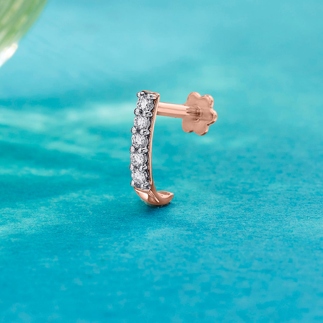 Gleam Line Diamond & Gold Nosepin Screw for Women