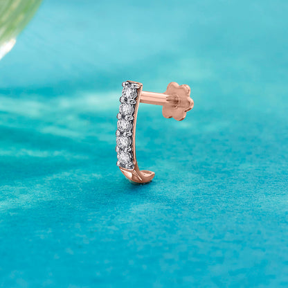 Gleam Line Diamond & Gold Nosepin Screw for Women