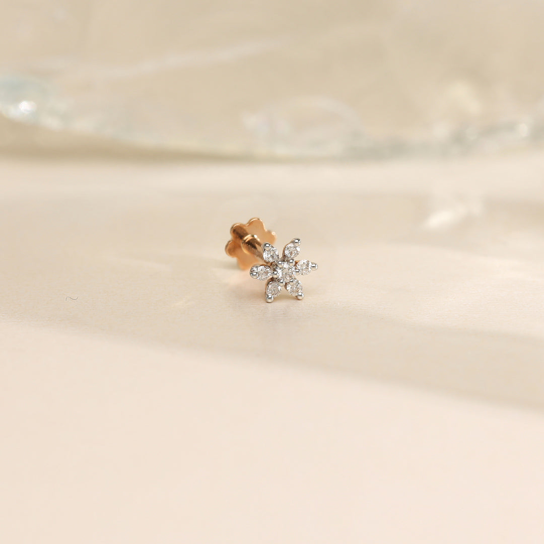 Petal Spark Diamond & Gold Nosepin Screw for Women