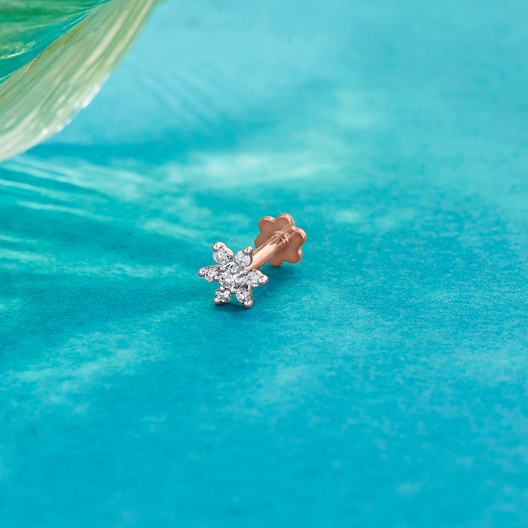 Petal Spark Diamond & Gold Nosepin Screw for Women