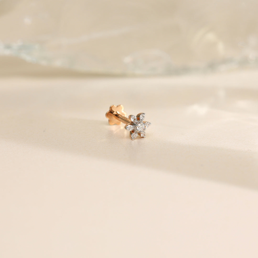 Spark Bud Diamond & Gold Nosepin Screw for Women